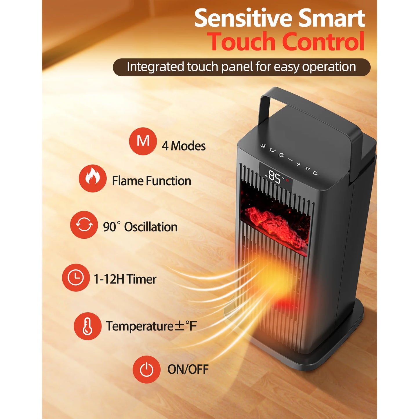 KNKA Space Heater, 1500W Electric Space Heaters for home, with Thermostat, 90° Oscillation, Heating and Fan Modes, 2H/4H/8H Timer, PTC Fast Heating Ceramic Heater for Bedroom, Home, Office