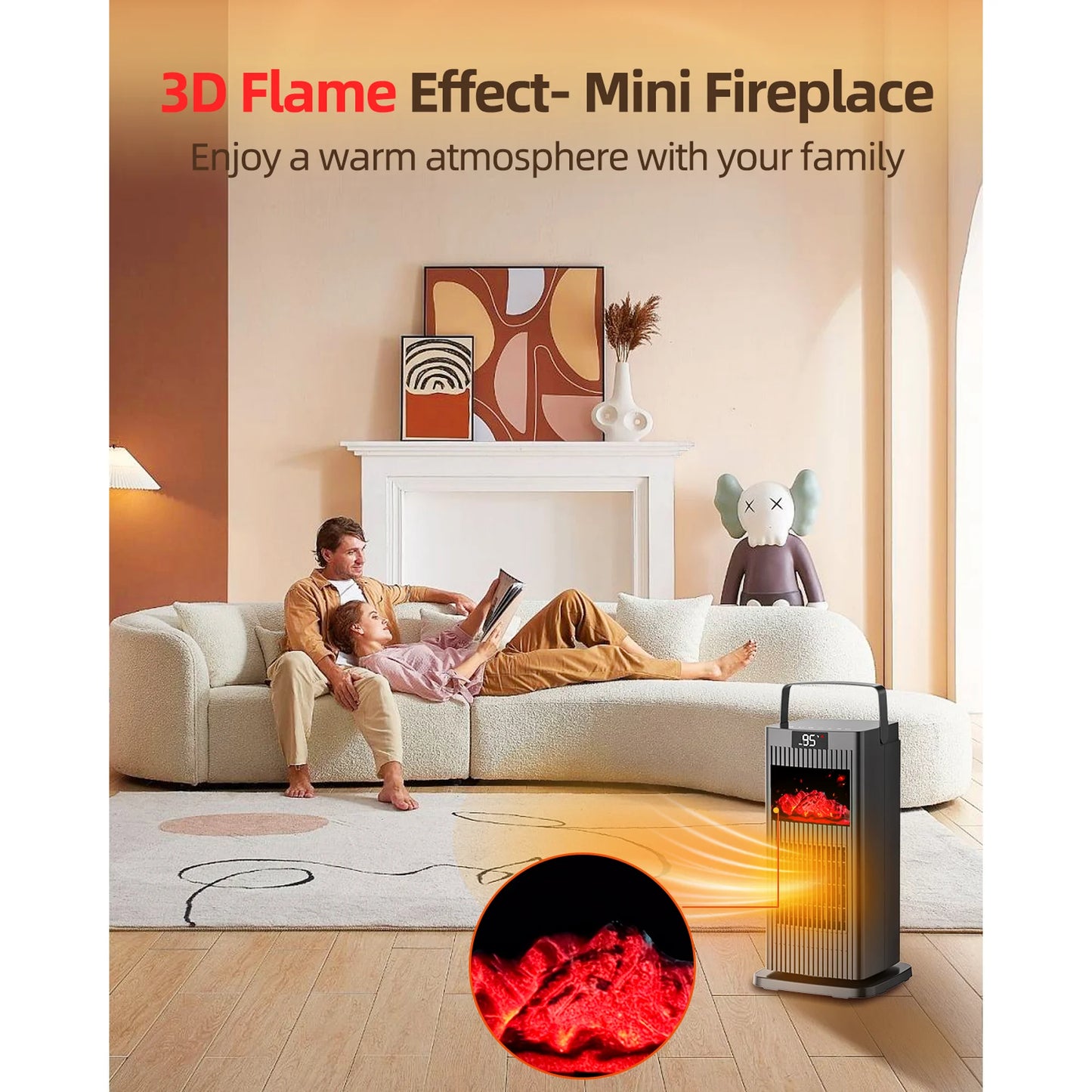 KNKA Space Heater, 1500W Electric Space Heaters for home, with Thermostat, 90° Oscillation, Heating and Fan Modes, 2H/4H/8H Timer, PTC Fast Heating Ceramic Heater for Bedroom, Home, Office