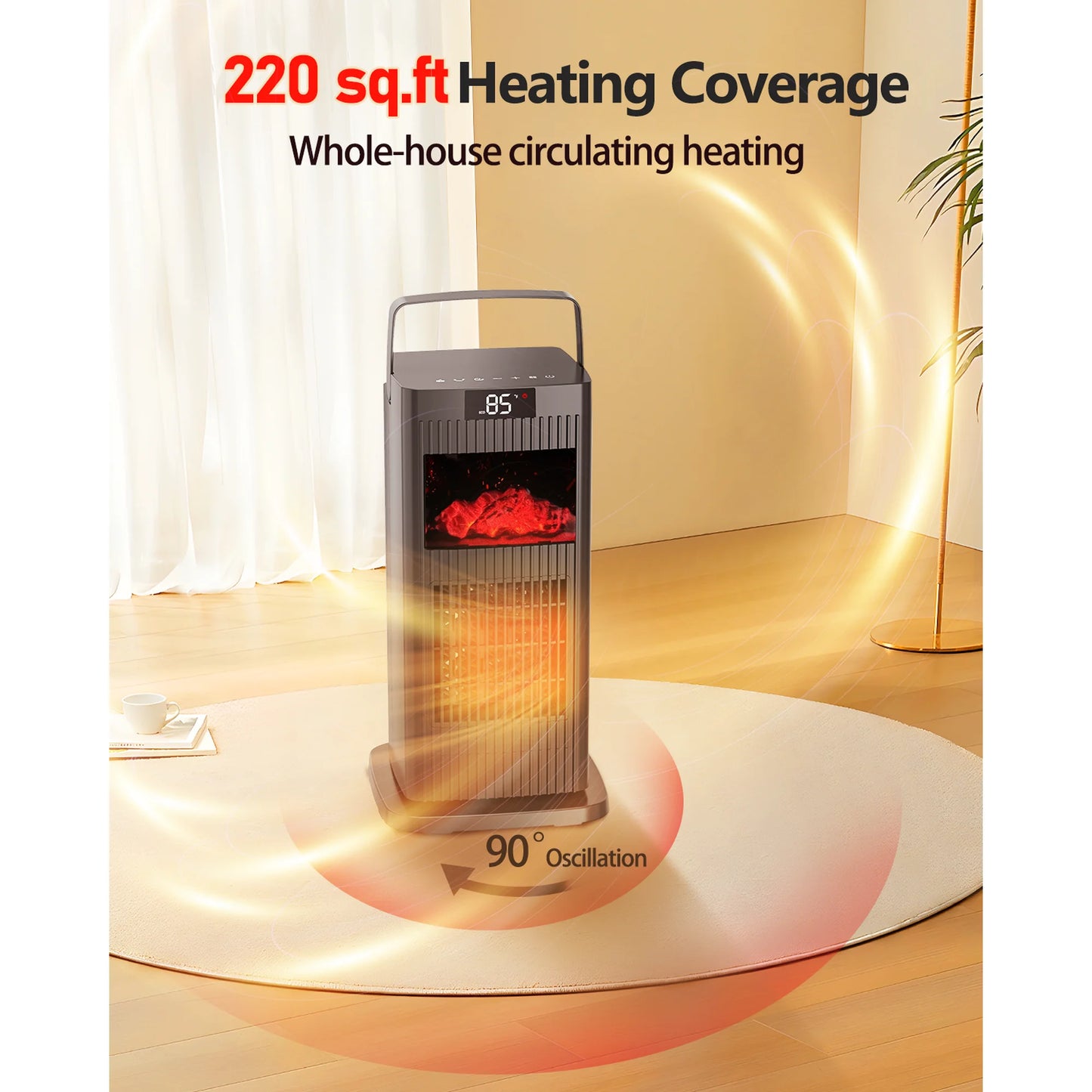 KNKA Space Heater, 1500W Electric Space Heaters for home, with Thermostat, 90° Oscillation, Heating and Fan Modes, 2H/4H/8H Timer, PTC Fast Heating Ceramic Heater for Bedroom, Home, Office