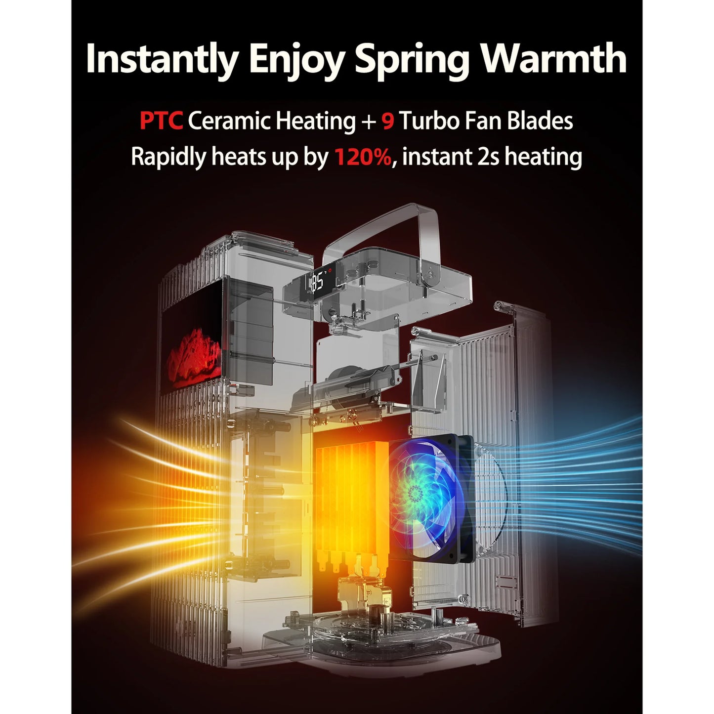 KNKA Space Heater, 1500W Electric Space Heaters for home, with Thermostat, 90° Oscillation, Heating and Fan Modes, 2H/4H/8H Timer, PTC Fast Heating Ceramic Heater for Bedroom, Home, Office