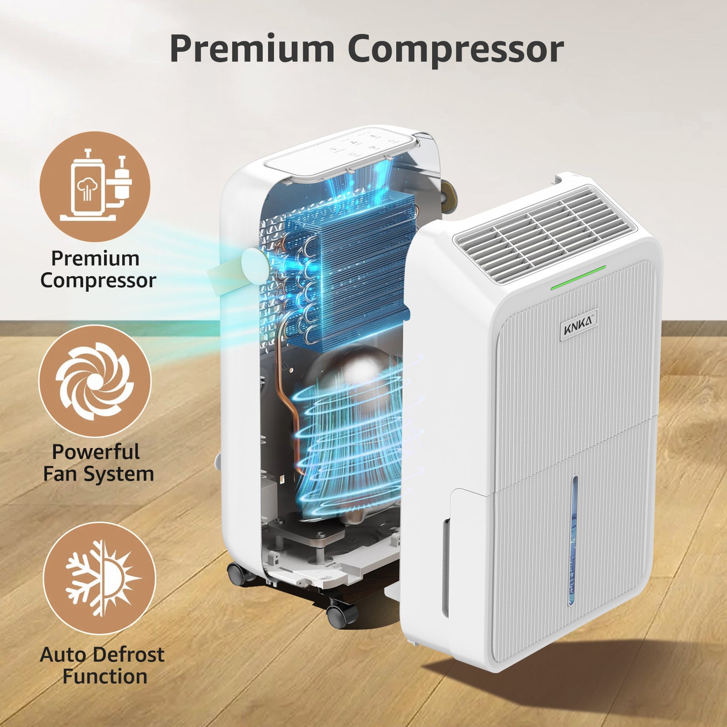 KNKA 34-Pint Dehumidifier for Basements, Large Room, Home, 2500 Sq.ft. Dehumidifier with Drain Hose, Smart Humidity Control, 3 Modes, Dry Clothes