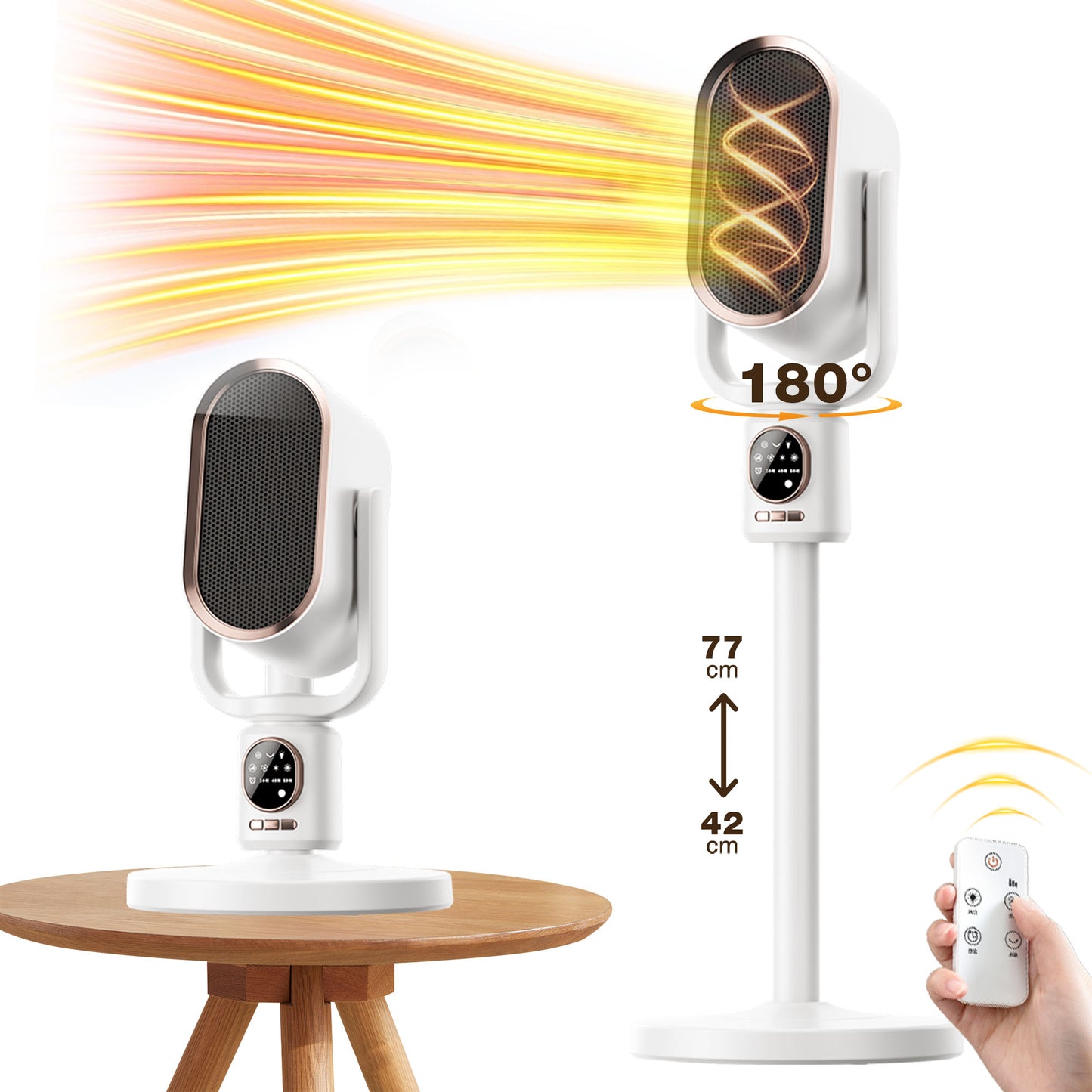 KNKA Space Heater, Portable space heaters for indoor use, 1800W PTC Ceramic Heater with Night Light, Adjustable Height, Remote Control, 3 cooling/heating modes, Overheat ,for Bedroom Office Use