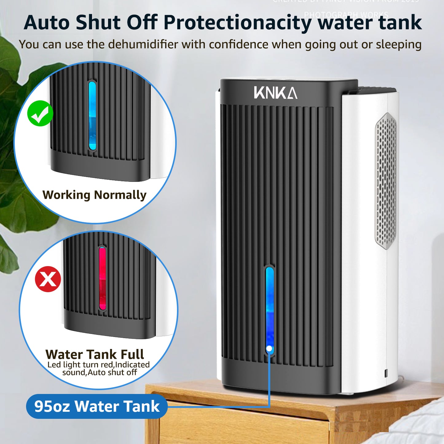 Dehumidifier,95 OZ Water Tank, (850 sq. ft) Quiet Dehumidifier for Basement, Bathroom, RV, Closet, Bedroom with Auto Shut Off, Sleep Mode,7 Colors LED Light, Dehumidifiers for Home (White/Black)