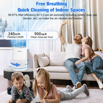 KNKA air purifiers for home pets bedroom, HEPA air purifiers air cleaner up to 900 ft² for PM2.5 particles, Energy Star Certified, Quiet Operation