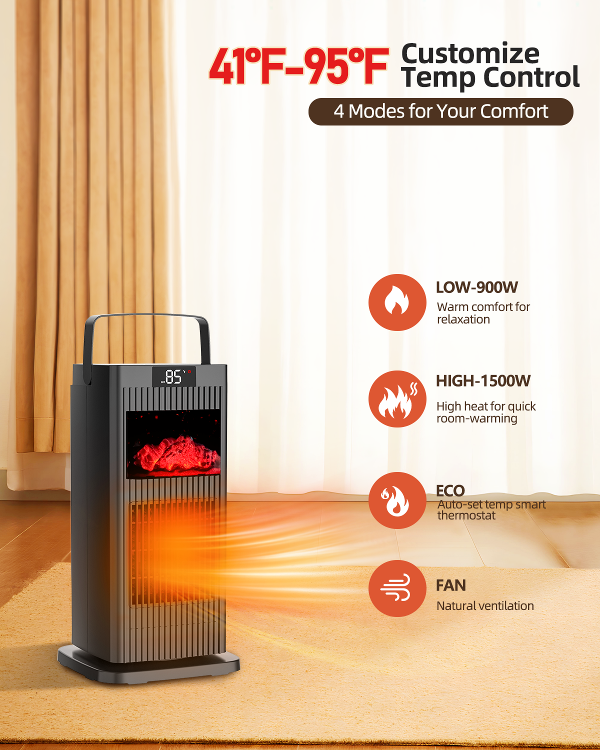 Portable Electric Space Heater with Thermostat – KNKA