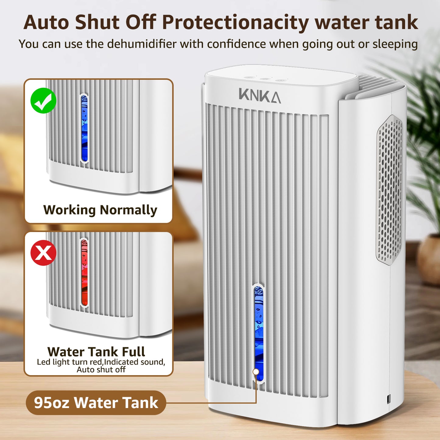 Dehumidifier,95 OZ Water Tank, (850 sq. ft) Quiet Dehumidifier(White）