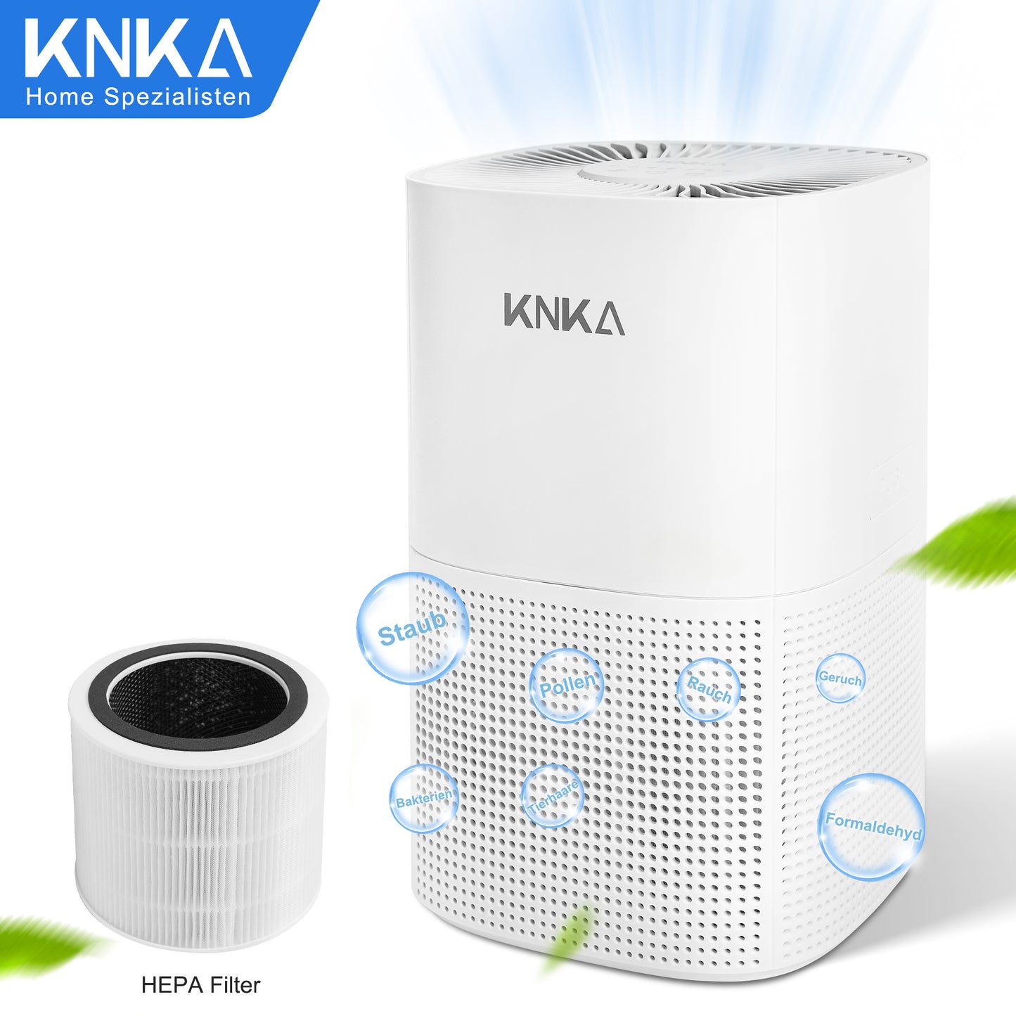 KNKA air purifiers for home pets bedroom, HEPA air purifiers air cleaner up to 900 ft² for PM2.5 particles, Energy Star Certified, Quiet Operation