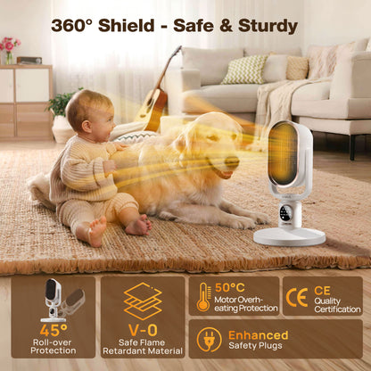 KNKA Space Heater, Portable space heaters for indoor use, 1800W PTC Ceramic Heater with Night Light, Adjustable Height, Remote Control, 3 cooling/heating modes, Overheat ,for Bedroom Office Use