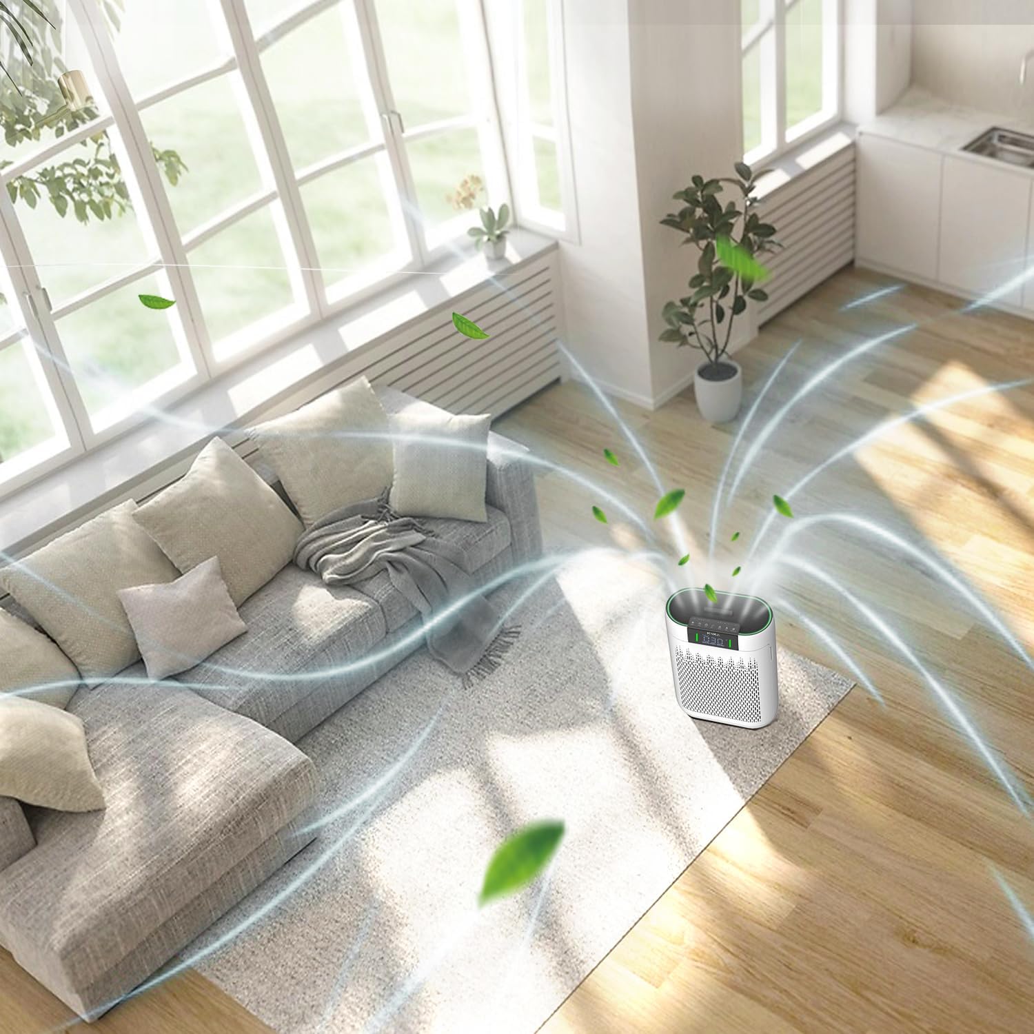 KNKA HEPA Air Purifiers for Home up to 2500 Sq.Ft, Captures 99.97% of Pet Hair, Allergens, with Real-Time Air Monitor & Aromatherapy, AP2000-Touch Screen Control