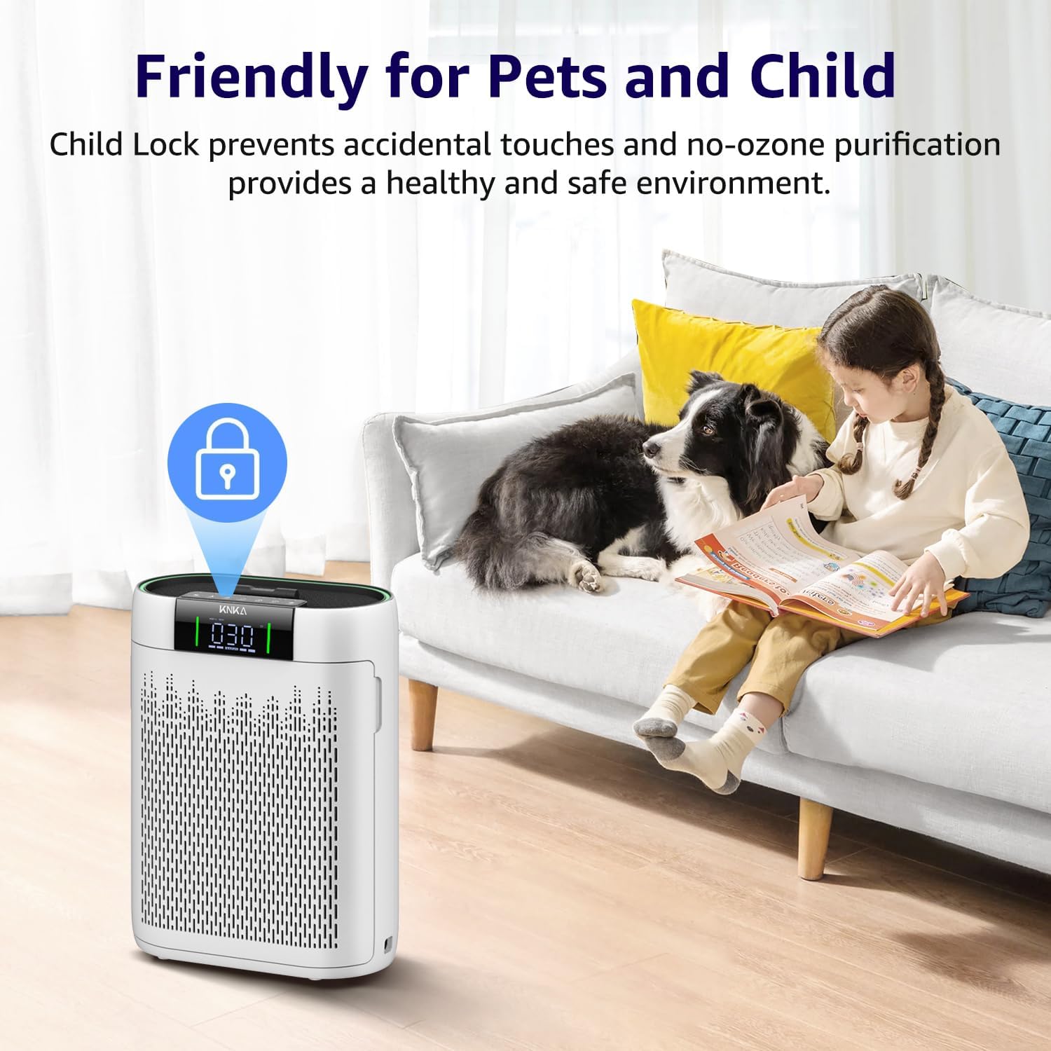 KNKA HEPA Air Purifiers for Home up to 2500 Sq.Ft, Captures 99.97% of Pet Hair, Allergens, with Real-Time Air Monitor & Aromatherapy, AP2000-Touch Screen Control