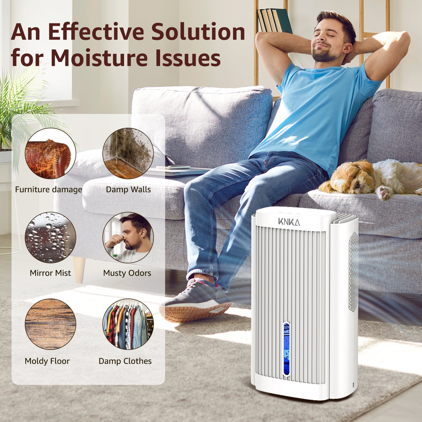 Dehumidifier,95 OZ Water Tank, (850 sq. ft) Quiet Dehumidifier(White）