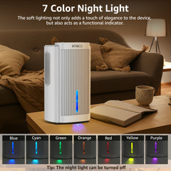 Dehumidifier,95 OZ Water Tank, (850 sq. ft) Quiet Dehumidifier for Basement, Bathroom, RV, Closet, Bedroom with Auto Shut Off, Sleep Mode,7 Colors LED Light, Dehumidifiers for Home (White）