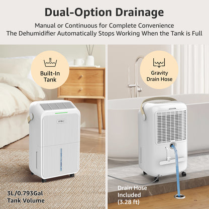 KNKA 34-Pint Dehumidifier for Basements, Large Room, Home, 2500 Sq.ft. Dehumidifier with Drain Hose, Smart Humidity Control, 3 Modes, Dry Clothes