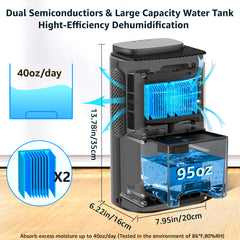 Dehumidifier,95 OZ Water Tank, (850 sq. ft) Quiet Dehumidifier for Basement, Bathroom, RV, Closet, Bedroom with Auto Shut Off, Sleep Mode,7 Colors LED Light, Dehumidifiers for Home (Black）