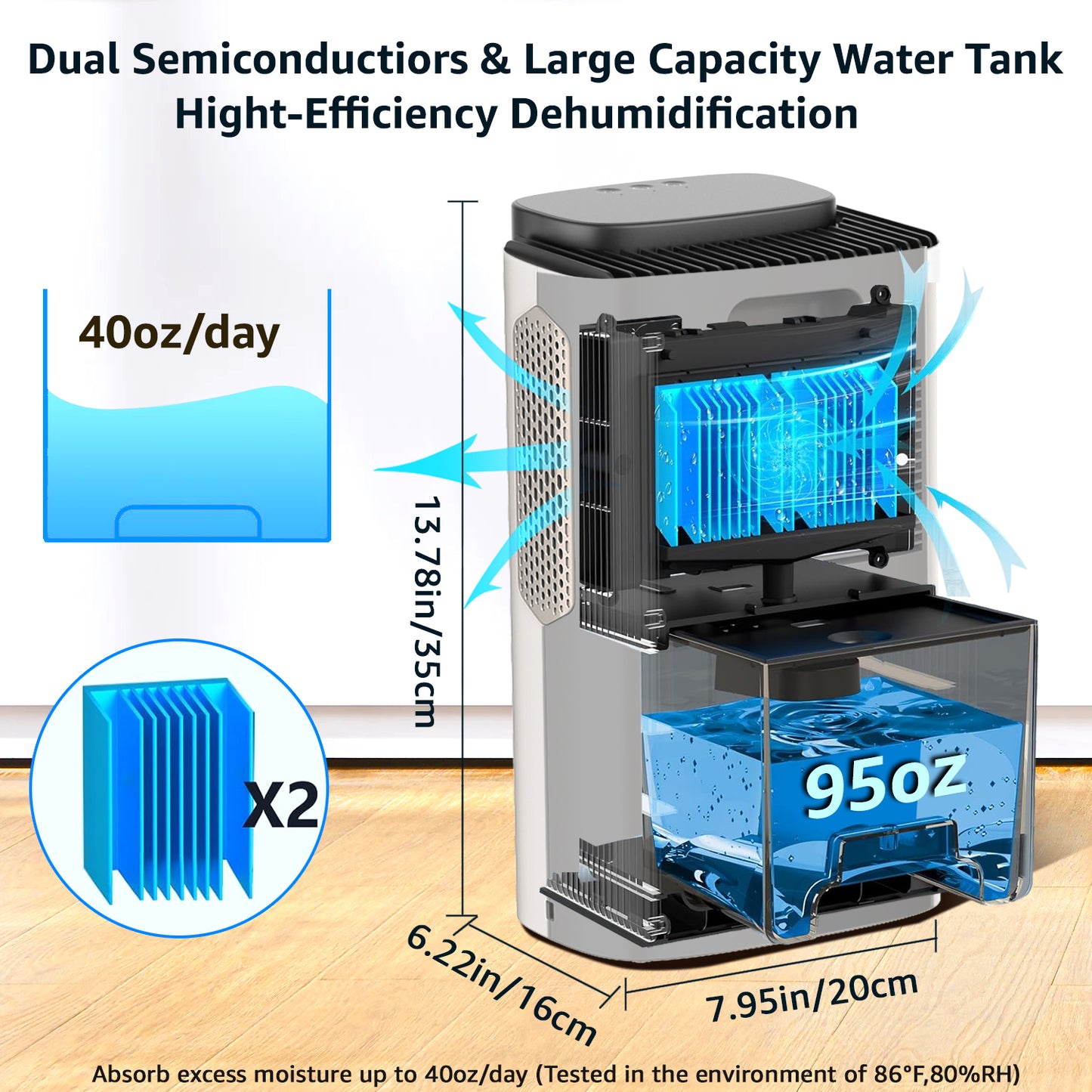 Dehumidifier,95 OZ Water Tank, (850 sq. ft) Quiet Dehumidifier for Basement, Bathroom, RV, Closet, Bedroom with Auto Shut Off, Sleep Mode,7 Colors LED Light, Dehumidifiers for Home (White/Black)