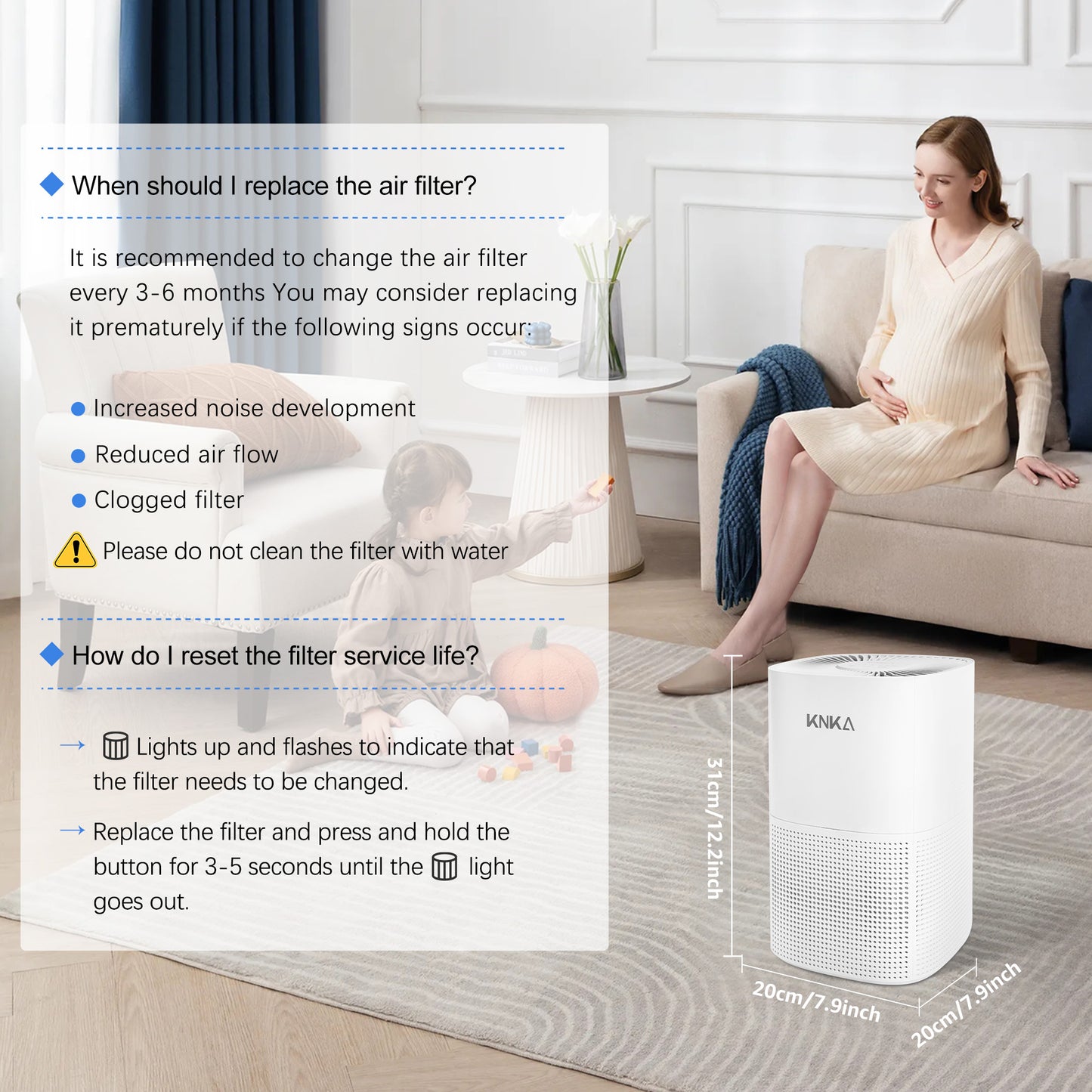KNKA air purifiers for home pets bedroom, HEPA air purifiers air cleaner up to 900 ft² for PM2.5 particles, Energy Star Certified, Quiet Operation